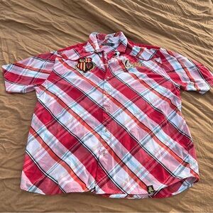 COOGI Red Plaid Heritage Short Sleeve Button Up Shirt Size 3XL